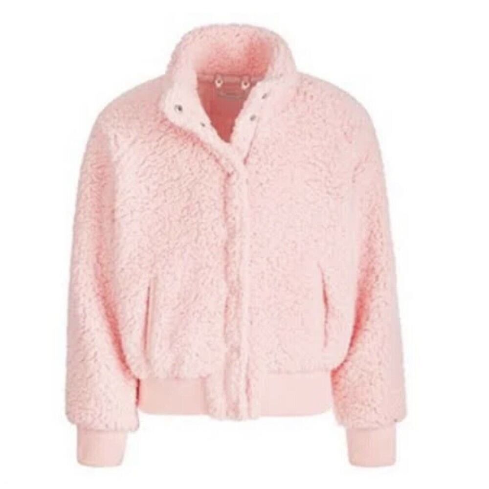 JOU JOU Big Girls Kids Fleece Sherpa Snap Jacket Hooded Coat Faux Fur Spring 8